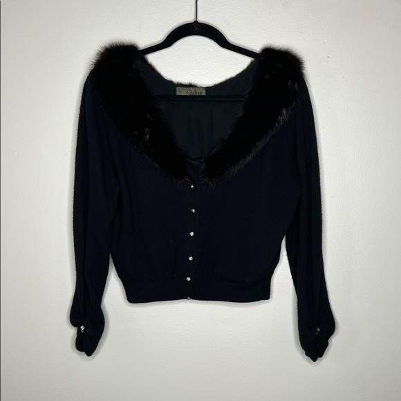 Vintage Dalton Cashmere and Fur Black Cardigan - Picture 2 of 12